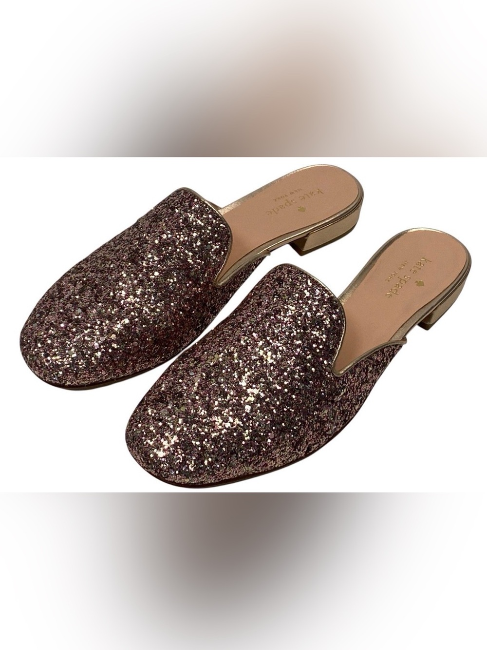 Kate Spade Pink Rose Glitter Mules Slides